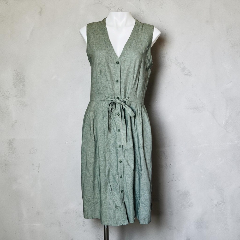 Liz Alig 100% Linen June Sleeveless Midi Dress Women's Size Medium Sage Green